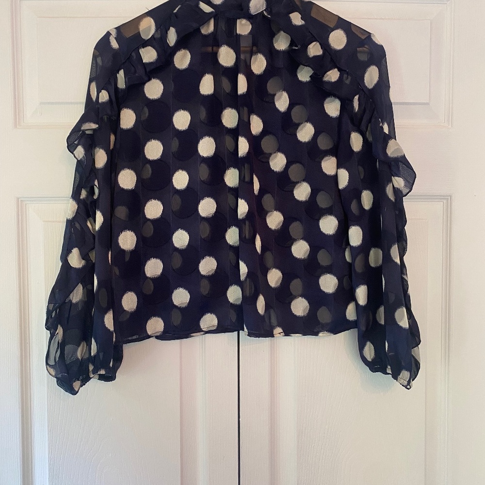 Zara Basics Made in morocco, navy polkadot, blouse, women’s XS